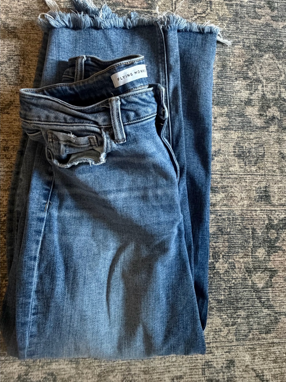 Flying Monkey Medium Blue Frayed Hem Ankle Jeans
